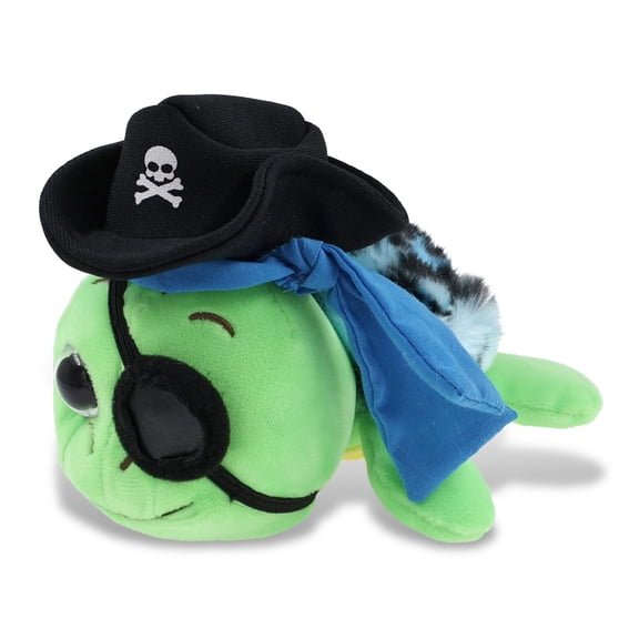 DolliBu Big Eye Blue Shell Sea Turtle Stuffed Animal With Pirate Costume - Sea Adventure Plush Toy Stuffed Sea Turtle with Cute Black Pirate Costume Hat - 6 Inches