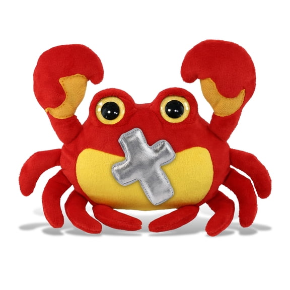 DolliBu Big Eye Crab Stuffed Animal with Silver Cross Plush - Religious Baptism Gifts for Boys and Girls, Dedication Christening Gifts Plush Prayer Toy Healing Stuffed Animal - 8.5 Inches