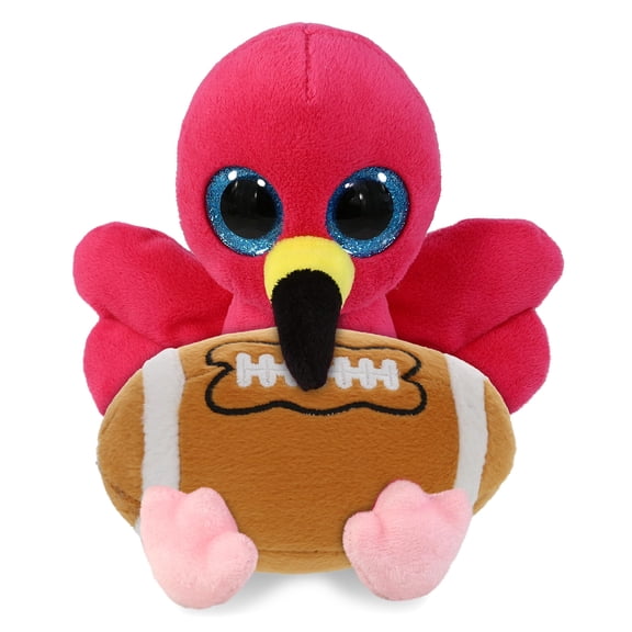 DolliBu Big Eye Flamingo Stuffed Animal with Football Plush Soft Huggable Flamingo, Adorable Playtime Plush Toy, Cute Wildlife Gift Doll Animal Toy for Kids and Adults - 6 Inches