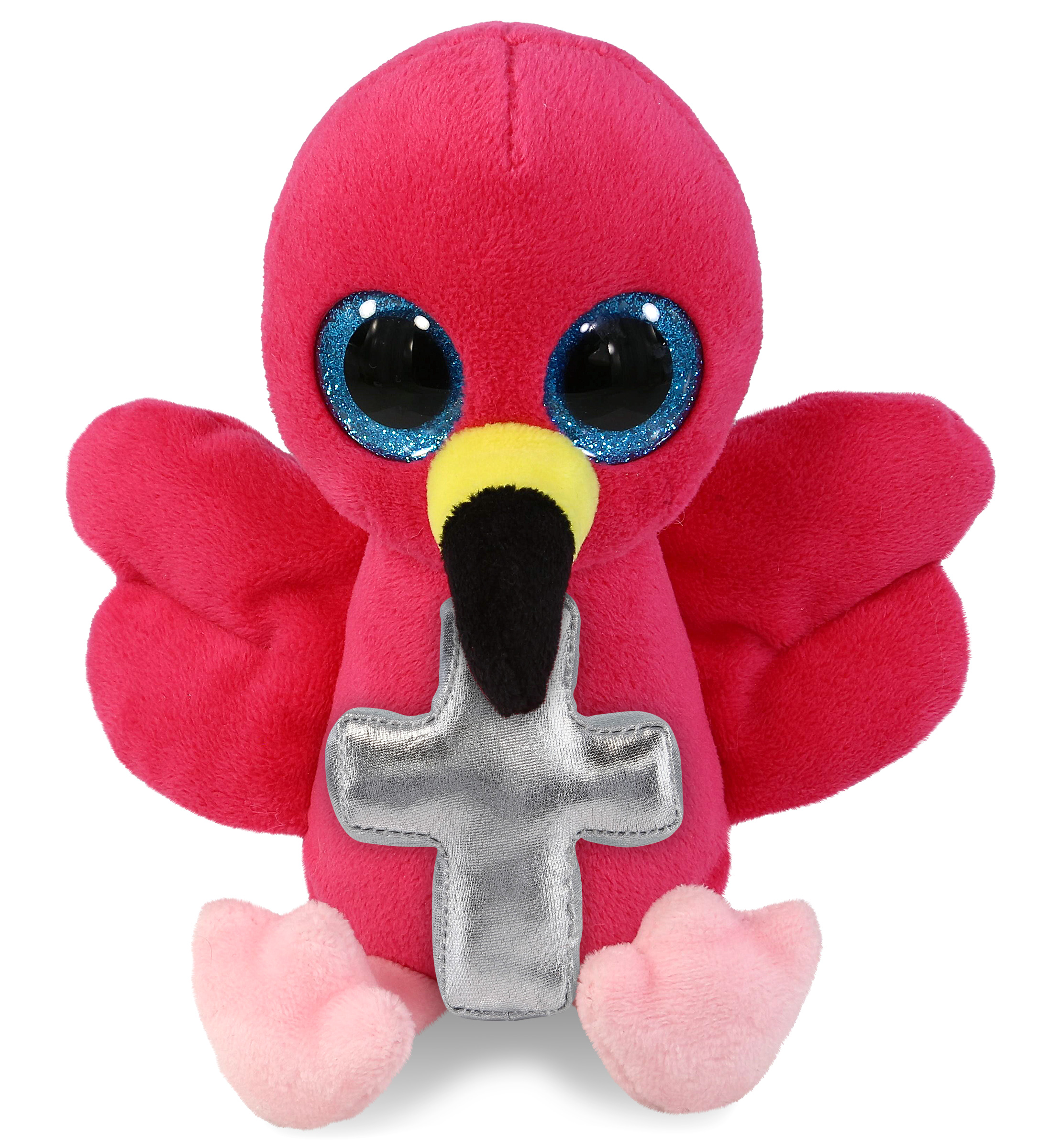 DolliBu Big Eye Flamingo Stuffed Animal with Silver Cross Plush ...
