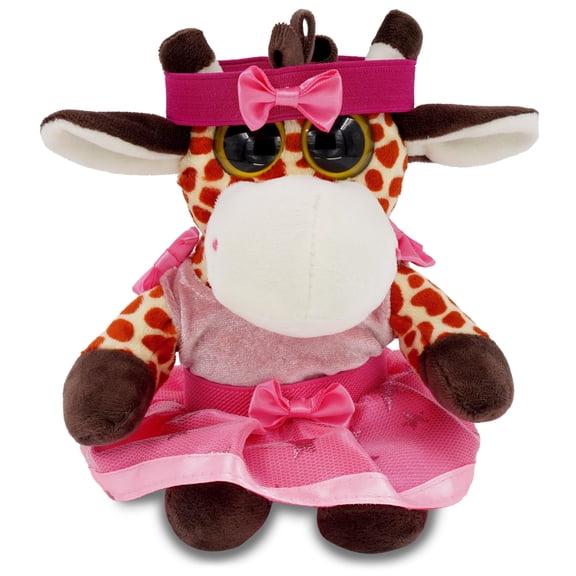 DolliBu Big Eye Giraffe Stuffed Animal with Ballerina Dress Up Set - Cute Giraffe Plush Toy in Ballet Costume with Tutu Skirt, Headband, and Shirt for Kids and Adults - 6 Inches
