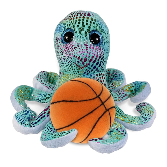 DolliBu Big Eye Iridescent Octopus Stuffed Animal with Basketball Plush  Huggable Octopus, Adorable Playtime Plush Toy, Cute Ocean Life Gift Doll Animal Toy for Kids and Adults  9 Inches