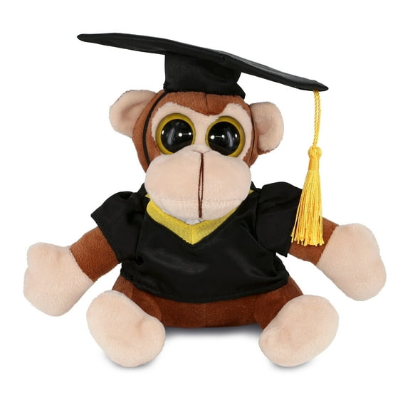 DolliBu Big Eye Monkey Graduation Plush Toy - Super Soft Graduation Stuffed Animal Dress Up with Gown and Cap with Tassel Outfit - Cute Congratulatory Graduation Gift - 8 Inches