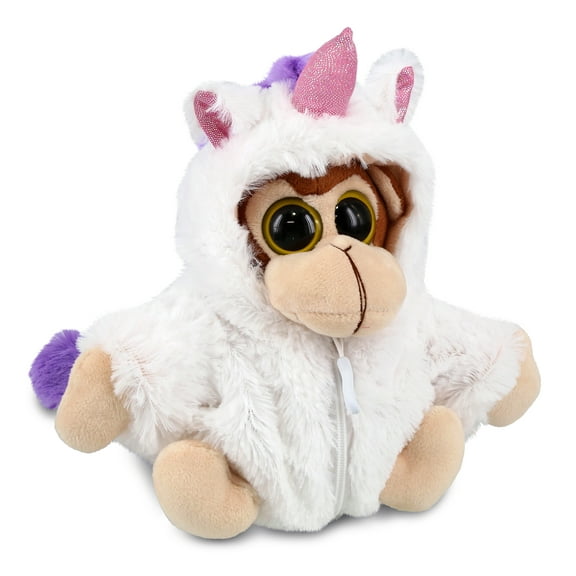 DolliBu Big Eye Monkey Unicorn Plush Stuffed Animal Toy - Super Soft Monkeycorn Dress Up with Removable Plush Unicorn Outfit, Cute Fantasy Wildlife Gift - 8 Inches