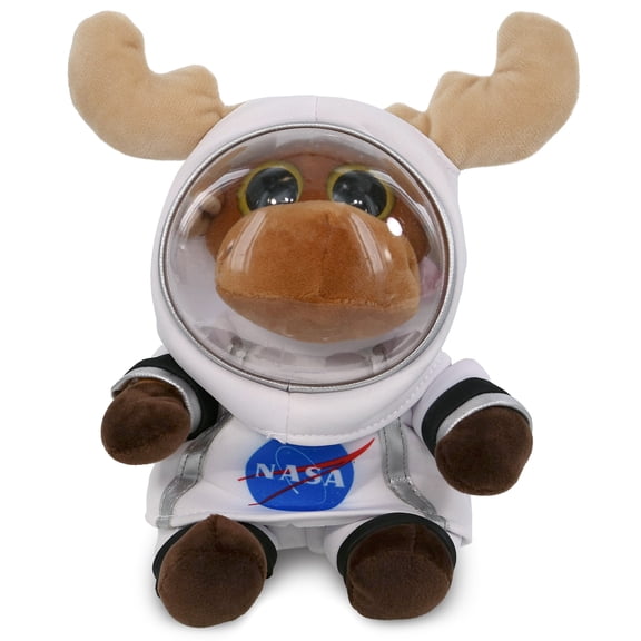 DolliBu Big Eye Moose Astronaut Plush Toy - Super Soft Wild Life Astronaut Stuffed Animal Plush with Space Helmet and NASA Astronaut Suit, Cute Spaceman Doll Decor for Girls and Boys - 6.5 Inch