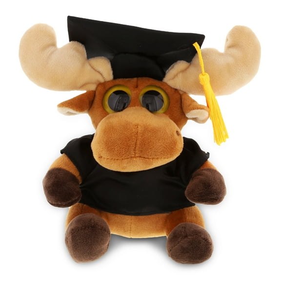 DolliBu Big Eye Moose Graduation Plush Toy - Soft Graduation Stuffed Animal Dress Up with Gown & Cap with Tassel Outfit - Cute Congratulatory Graduation Gift - 6 Inches