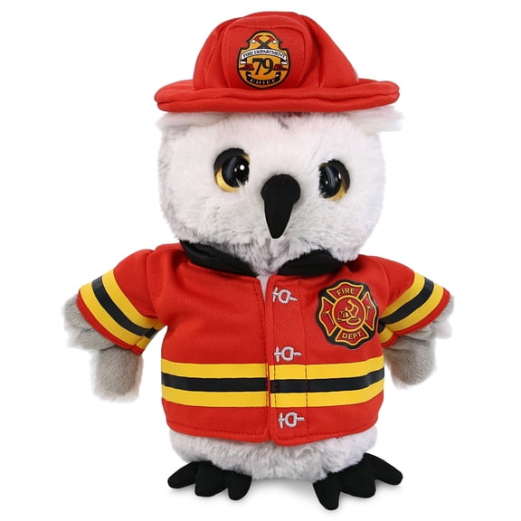 DolliBu Big Eye Owl Bird Firefighter Stuffed Animal - Super Soft Owl Fireman Toy with Red Fireman Costume Outfit and Fireman Hat, Cute Wild Life Animal Fire Fighter Doll Plush Toy for Kids - 8.5 Inch