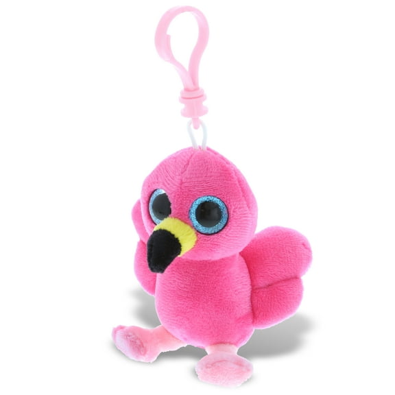 DolliBu Big Eye Pink Flamingo Plush Keychain - Stuffed Flamingo Keychain, Fluffy animal keychain for Backpack or Purse, Wild Life Flamingo Animal Keychain, Decorative Bird Plush Accessory - 6 Inches