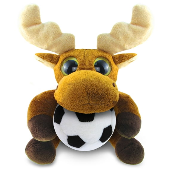DolliBu Big-Eyed Moose Stuffed Animal with Soccer Ball Plush - Soft Huggable Moose, Adorable Playtime Plush Toy, Cute Wildlife Gift, Super Soft Plush Doll Animal Toy for Kids and Adults - 6 Inch