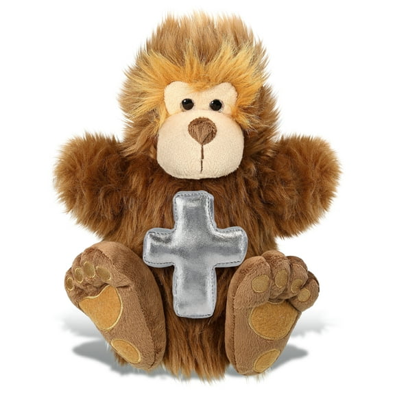 DolliBu Big Foot Hand Puppet Stuffed Animal with Silver Cross Plush - Religious Baptism Gifts for Boys and Girls, Dedication Christening Gifts Plush Prayer Toy Healing Stuffed Animal - 10 Inches