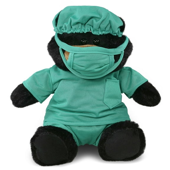 DolliBu Black Bear Doctor Plush Toy - Super Soft Bear Doctor Stuffed Animal Dress Up with Cute Scrub Uniform and Cap Outfit - Fluffy Toy Plush Gift for Doctor, Nurse, Surgeon, Dentist - 9 Inch