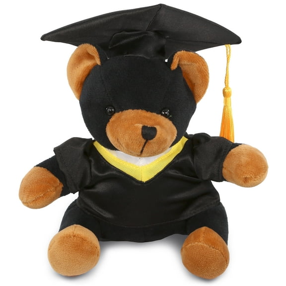 DolliBu Black Bear Graduation Plush Toy - Soft Huggable Graduation Stuffed Animal Dress Up with Gown and Cap with Tassel Outfit - Cute Congratulatory Graduation Gift - 6.5 Inches