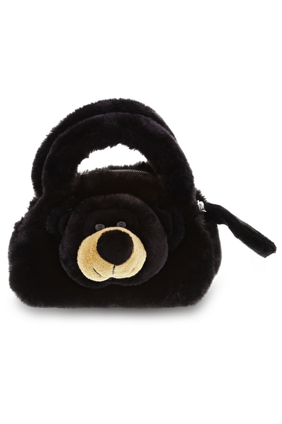 Black Bear Plush Handbag - Super Soft Plush Stuffed Animal Purse for Children's Accessories, Kids Hand Bag Toy Purse, Pretend Play, Fluffy Dress Up Toy Purses For Girls & Boys