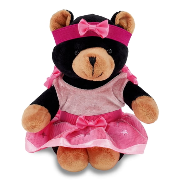 DolliBu Black Bear Stuffed Animal with Ballerina Dress Up Set - Cute Black Bear Plush Toy in Ballet Costume with Tutu Skirt, Headband, and Shirt for Kids and Adults - 6 Inches