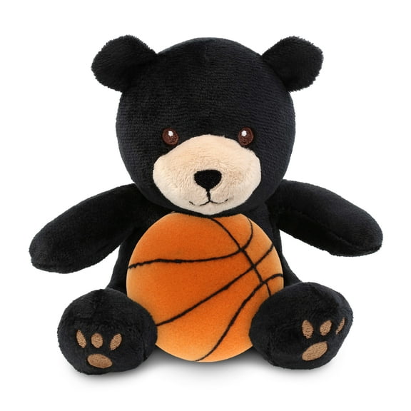 DolliBu Black Bear Stuffed Animal with Basketball Plush - Soft Huggable Black Bear, Adorable Playtime Plush Toy, Cute Wildlife Gift, Personalized Plush Doll Animal Toy for Kids and Adults - 6 Inches