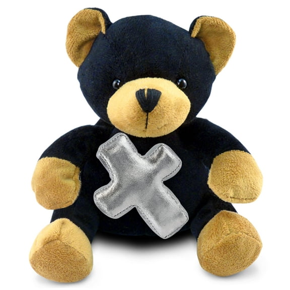 DolliBu Black Bear Stuffed Animal with Silver Cross Plush - Religious Baby Baptism Gifts for Boys and Girls, Cute Dedication Christening Gifts Plush Prayer Toy Healing Teddy Bear - 6 Inches