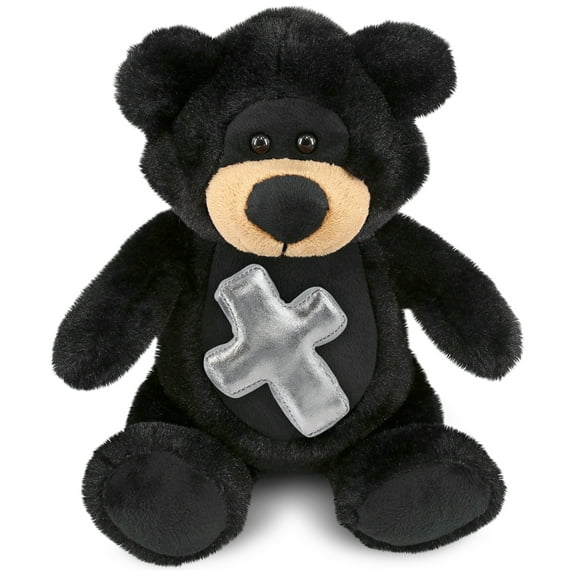 DolliBu Black Bear Stuffed Animal with Silver Cross Plush- Religious Baby Baptism Gifts for Boys and Girls, Dedication Christening Gifts Plush Prayer Toy Healing Teddy Bear - 9 Inches