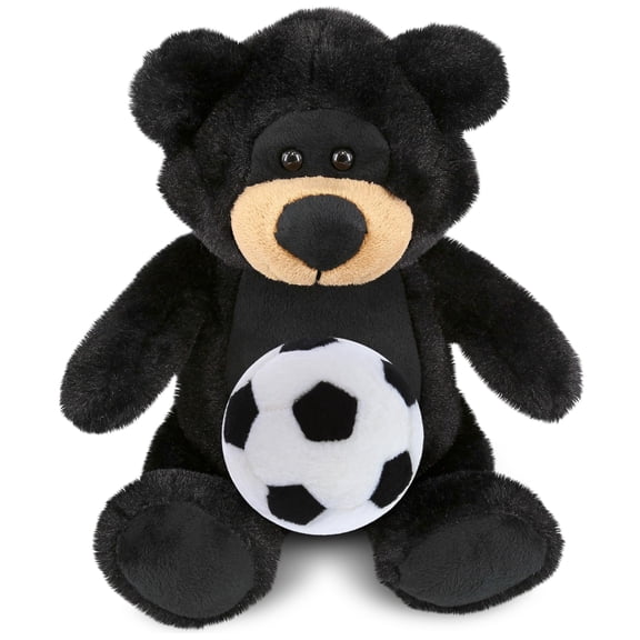 DolliBu Black Bear Stuffed Animal with Soccer Ball Plush - Soft Huggable Bear, Adorable Playtime Plush Toy, Cute Wild Life Gift, Super Soft Plush Doll Animal Toy for Kids and Adults - 9 Inches