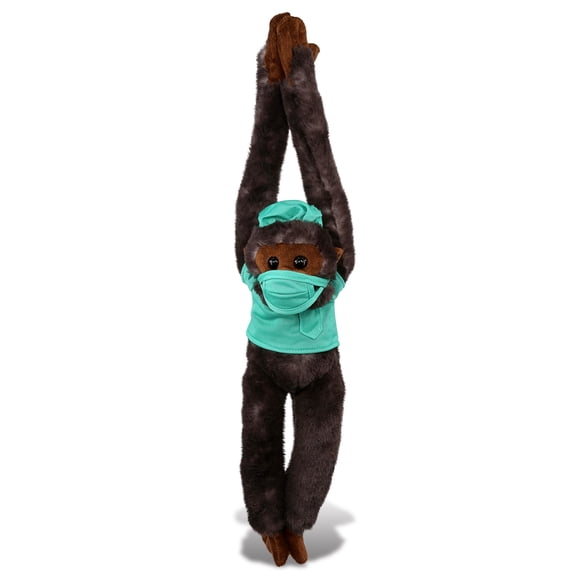 DolliBu Black Capuchin Monkey Doctor Plush Toy - Super Soft Monkey Doctor Stuffed Animal Dress Up with Cute Scrub Uniform and Cap Outfit - Fluffy Doctor Toy Plush Gift - 21 Inch