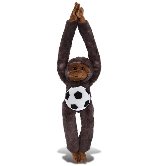 DolliBu Black Capuchin Monkey Stuffed Animal with Soccer Ball Plush - Soft Huggable Monkey, Adorable Playtime Plush Toy, Wild Life Gift, Super Soft Plush Doll Animal Toy for Kids and Adults - 21 Inch