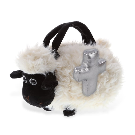 DolliBu Black Nose Sheep Handbag Stuffed Animal with Silver Cross Plush - Religious Baptism Gifts for Boys and Girls, Dedication Christening Gifts Plush Prayer Toy Healing Stuffed Animal - 8.5 Inches