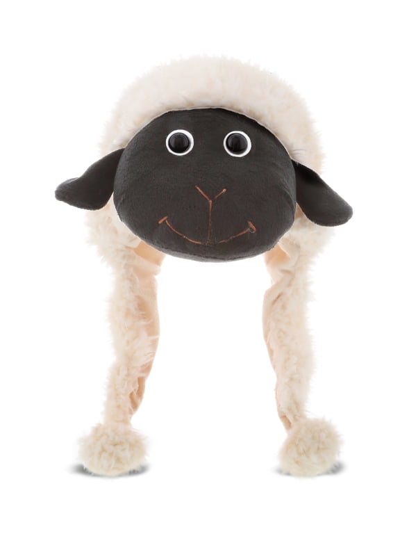 Fluffy Stuffed Animal Sheep Plush Hat with Ear Flaps - 16.5 Inches