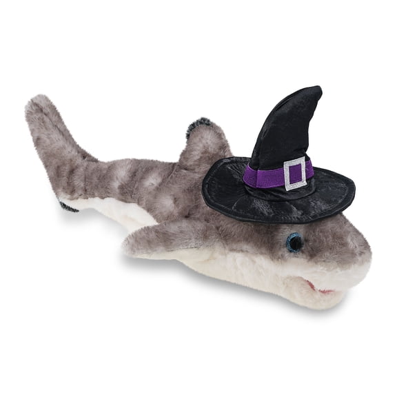 DolliBu Blacktip Reef Shark Stuffed Animal with Witch Costume - Cute Ocean Animal with Witch Hat Outfit - Spooky Halloween Plush Toy for Kids - 16.5 Inches