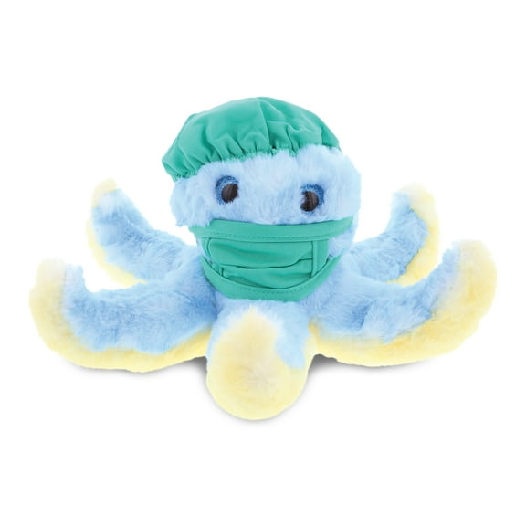 DolliBu Blue Octopus Doctor Plush Toy - Super Soft Octopus Doctor Stuffed Animal Dress Up with Cute Scrub Uniform & Cap Outfit - 9.5" Inches