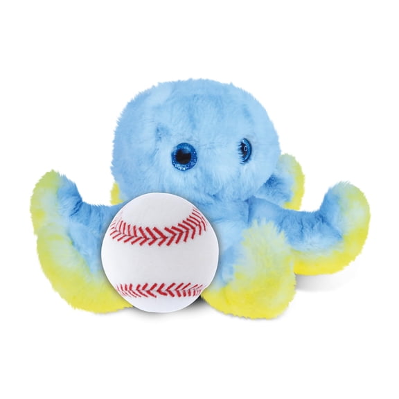 DolliBu Blue Octopus Stuffed Animal with Baseball Plush - Soft and Huggable Octopus Gift, Cute Ocean Animal with Plush Baseball Toy for Kids, Adults - 9.5 Inches