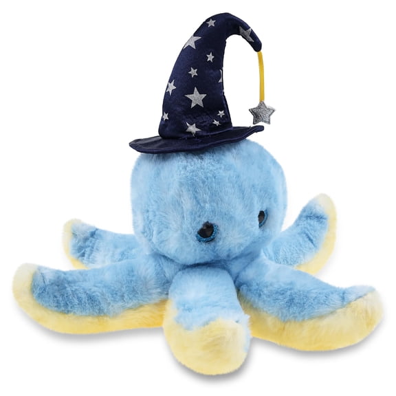 DolliBu Blue Octopus Stuffed Animal with Wizard Costume Hat - Cute Ocean Life Plush Toy with Magical Wizard Hat with Silver Stars - 9.5 Inches