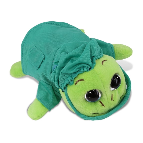DolliBu Blue Shell Sea Turtle Big Eye 6-inch Doctor Plush Toy - Super Soft Turtle Doctor Stuffed Animal with Scrub Uniform and Cap Outfit - Fluffy Doctor Toy Plush Gift - 6 Inch