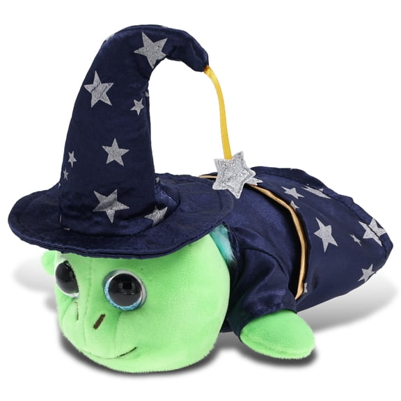 DolliBu Blue Shell Sea Turtle Stuffed Animal with Wizard Costume - Cute Ocean Life Animal Plush Toy with Magical Dress Up Set Blue Cape and Wizard Hat with Silver Stars - 6 Inches