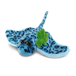 DolliBu Blue Stingray Stuffed Animal with Green Plush Shamrock, Cute Green Shamrock Plush, Fun St Patricks Day Stuffed Animal Stingray, Good Luck St Patricks Day Toys for Kids, Baby - 15 Inches