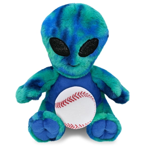 DolliBu Blue Tie-Dye Alien Stuffed Animal with Baseball Plush - Soft and Huggable Alien Gift, Cute Space Creature Doll with Plush Baseball Toy for Kids, Adults - 11 Inches