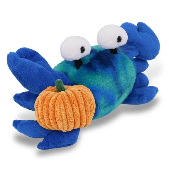 DolliBu Blue Tie-Dye Crab Stuffed Animal with Pumpkin Decor - Crab Plush Animal for Fall, Halloween and Thanksgiving, Pumpkin Toy for Baby, Kids, Adults - 12 Inches
