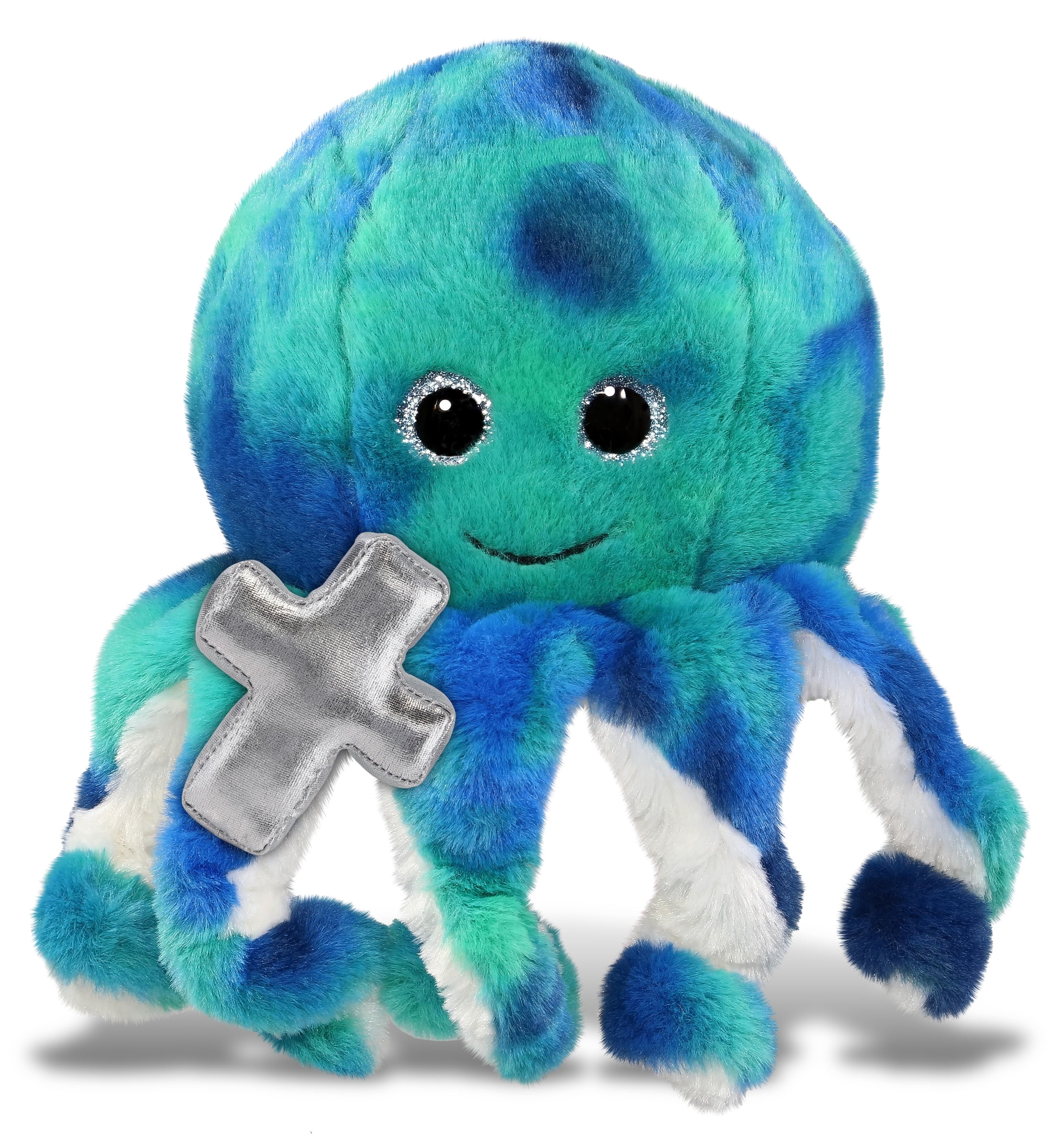 DolliBu Blue Tie-Dye Octopus Stuffed Animal with Silver Cross Plush ...