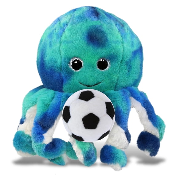 DolliBu Blue Tie-Dye Octopus Stuffed Animal with Soccer Ball Plush - Soft Huggable Octopus Playtime Plush Toy, Cute Ocean Life Gift, Super Soft Plush Doll Animal Toy for Kids, Adults - 10 Inches