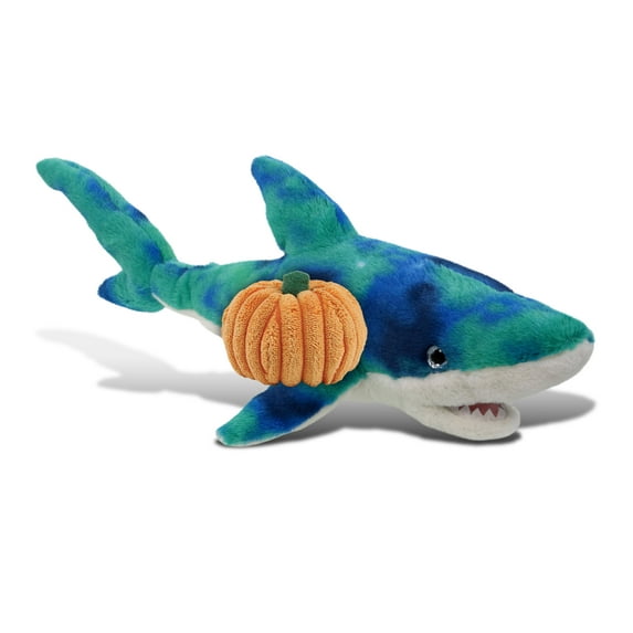 DolliBu Blue Tie-Dye Shark Stuffed Animal with Pumpkin Decor - Pumpkin Plush Animal for Fall, Halloween and Thanksgiving, Pumpkin Toy for Baby, Kids, Adults - 23 Inches