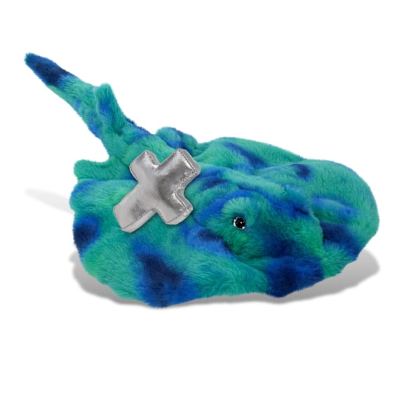 DolliBu Blue Tie-Dye Stingray Stuffed Animal with Silver Cross Plush - Religious Baptism Gifts for Boys and Girls, Dedication Christening Gifts Plush Prayer Toy Healing Stuffed Animal - 20 Inches