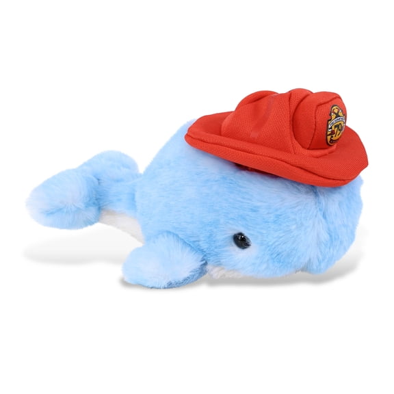 DolliBu Blue Whale Firefighter Stuffed Animal - Super Soft Whale Fireman Toy with Red Fireman Hat Outfit, Cute Ocean Life Animal Fire Fighter Doll Plush Toy for Kids and Adults - 7 Inch