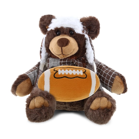 DolliBu Brown Bear with Clothes Stuffed Animal with Football Plush Soft Huggable Moose, Adorable Playtime Plush Toy, Cute Wild Life Gift Plush Doll Animal Toy for Kids and Adults 11 Inches