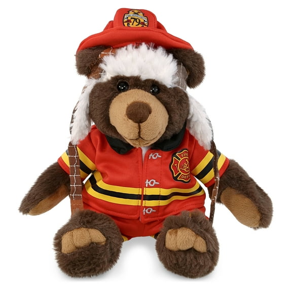 DolliBu Brown Bear Firefighter Stuffed Animal - Super Soft Fireman Toy with Red Fireman Costume Outfit and Fireman Hat, Cute Wild Life Stuffed Animal Fire Fighter Doll Plush Toy for Kids - 12.5 Inch