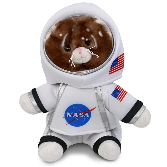 DolliBu Brown Cat Astronaut Plush Toy - Super Soft Pet Life Astronaut Stuffed Animal with Space Helmet and NASA Astronaut Suit, Spaceman Doll Decor for Girls and Boys - 8 Inch