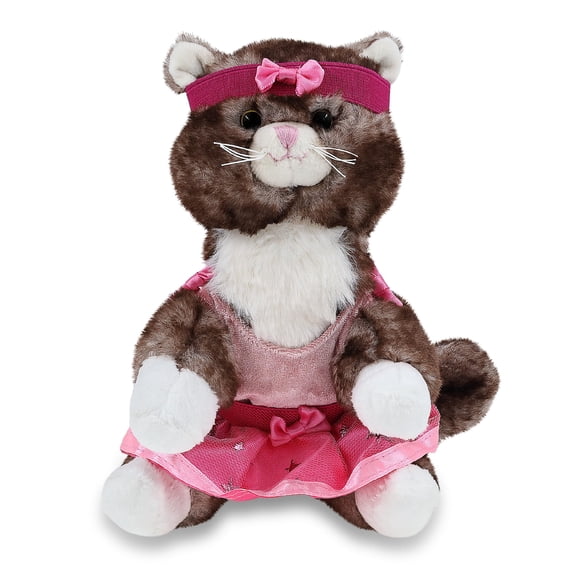 DolliBu Brown Cat Stuffed Animal with Ballerina Dress Up Set - Cute Cat Plush Toy in Ballet Costume with Tutu Skirt, Headband, and Shirt for Kids and Adults - 7 Inches