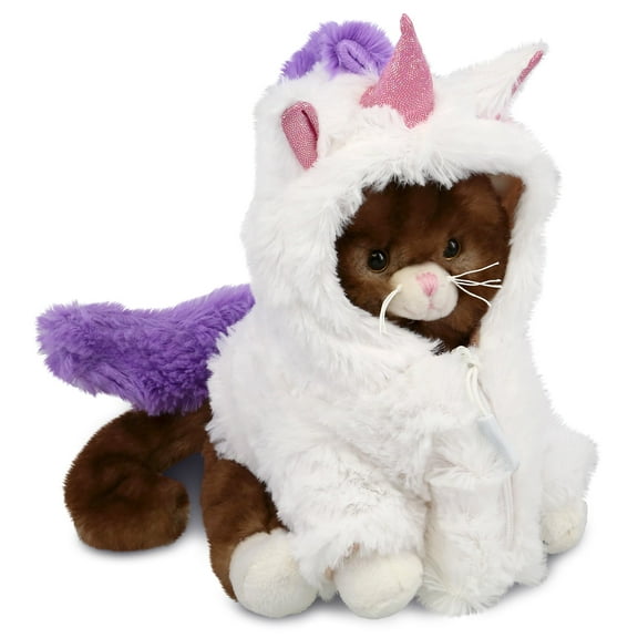 DolliBu Brown Cat Unicorn Plush Stuffed Animal Toy - Super Soft Kittycorn Dress Up with Removable Unicorn Plush Outfit, Cute Fantasy Gift - 7 Inches