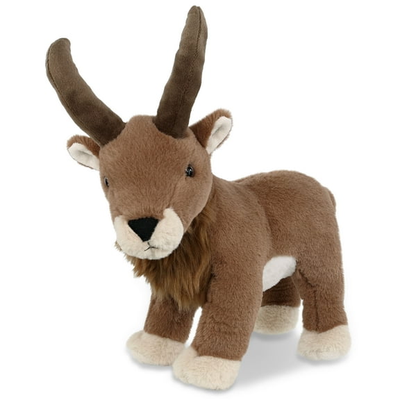 DolliBu Brown Mountain Goat Stuffed Animal - Huggable Goat Plush, Adorable Playtime Goat Plush Toy, Cute Wild Life Animal Cuddle Gifts, Super Soft Plush Doll Animal Toy for Kids and Adults - 12 Inches