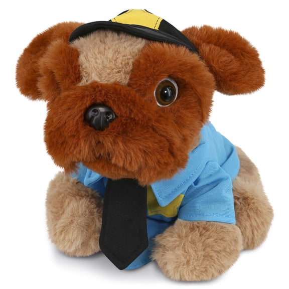 DolliBu Brown Pug Dog Police Officer Plush Toy - Super Soft Pug Dog Cop Stuffed Animal Dress Up with Cute Cop Uniform and Cap Outfit - Fluffy Policeman Toy Plush Gift - 8 Inches