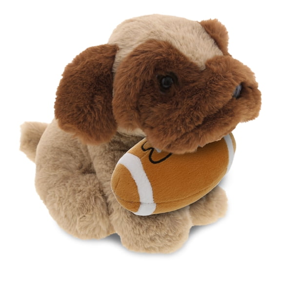 DolliBu Brown Pug Dog Stuffed Animal with Football Plush - Soft Huggable Pug, Adorable Playtime Pug Dog Plush Toy, Cute Wildlife Gift, Plush Doll Animal Toy for Kids and Adults - 8 Inches