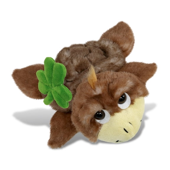 DolliBu Brown Sea Turtle Stuffed Animal with Green Plush Shamrock, Cute Green Shamrock Plush, Fun St Patricks Day Stuffed Animal Sea Turtle, Good Luck St Patricks Day Toys for Kids, Baby - 7 Inches