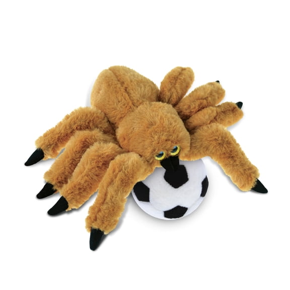 DolliBu Brown Spider Stuffed Animal with Soccer Ball Plush - Soft and Huggable Spider, Adorable Playtime Plush Toy, Cute Wild Life Gift, Super Soft Stuffed Doll Animal Toy for Kids, Adults - 11 Inch